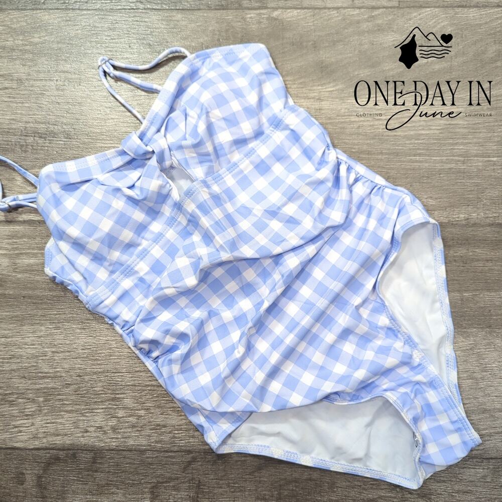 Aleumdr Gingham Keyhole One Piece Swimsuit Size 9Y